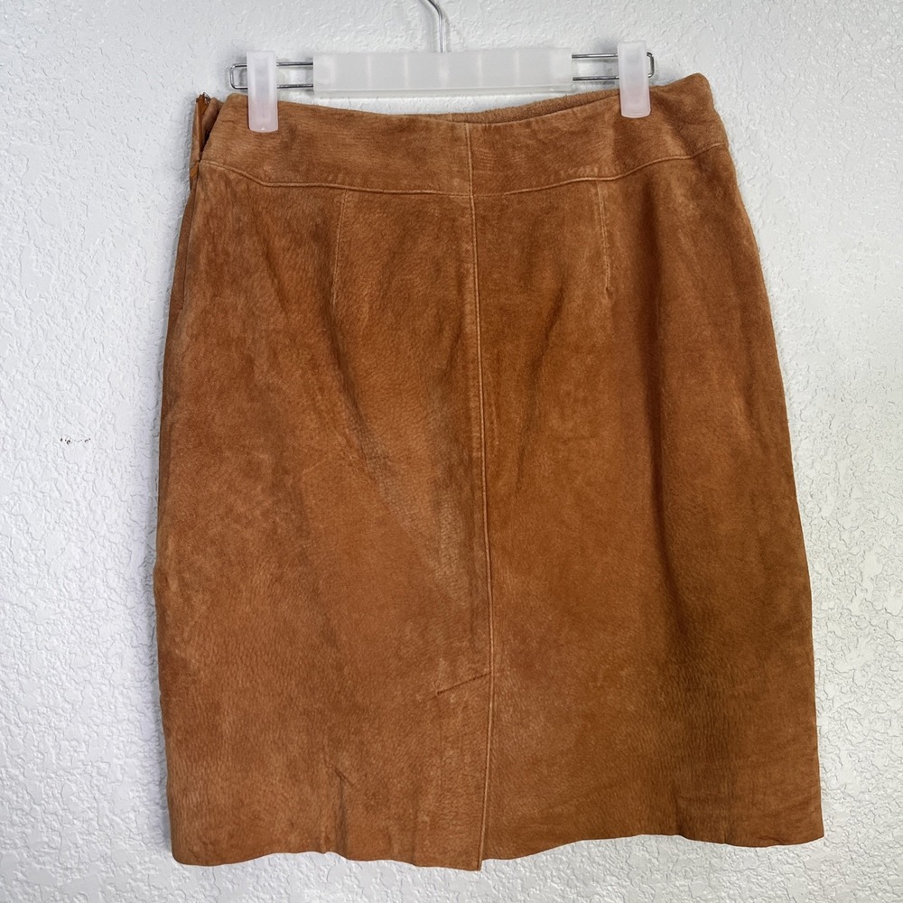 Express Skirt Womens 3/4 Tan Genuine Leather Suede A-Line Mini Vintage 90s Style - Picture 2 of 7